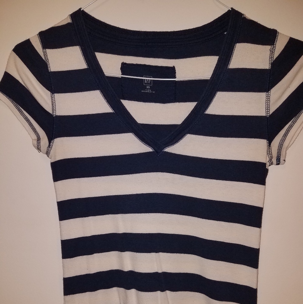 Gap Navy and White Striped Tee